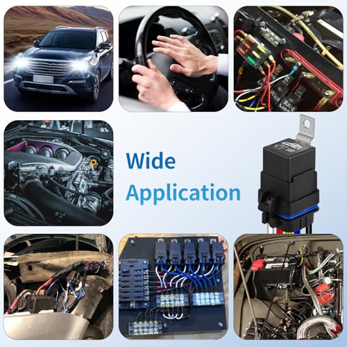 Kit de 5 Relevadores Impermeables de 5 Pines 40/30 AMP 12V con Arnés y Cables de Cobre Estañados 12&16 AWG, Relevador Automotriz SPDT para Bocinas, Arranques, Ventiladores de Radiador, Paquete de 5 miniatura 7