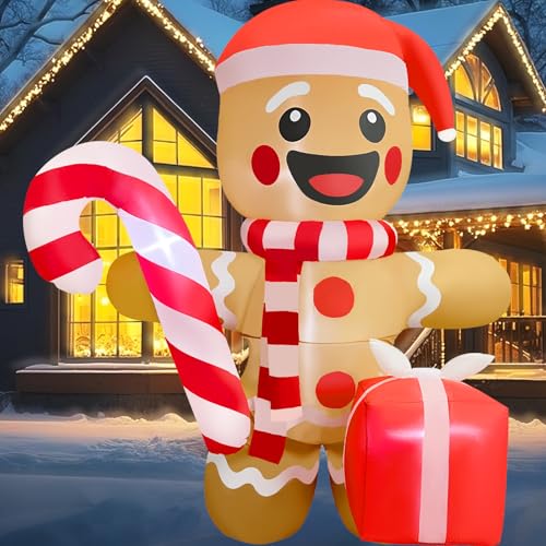GIGLIM 5.5FT Christmas Inflatable Gingerbread 5.5FT Gingerbread Man Inflatable Christmas Outdoor Decoration Xmas Gingerbread Blow Up Decor with Built-in 4 LED for Yard Garden Lawn(with Storage Bag)