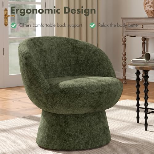 Sillón giratorio redondo chenille verde miniatura 4