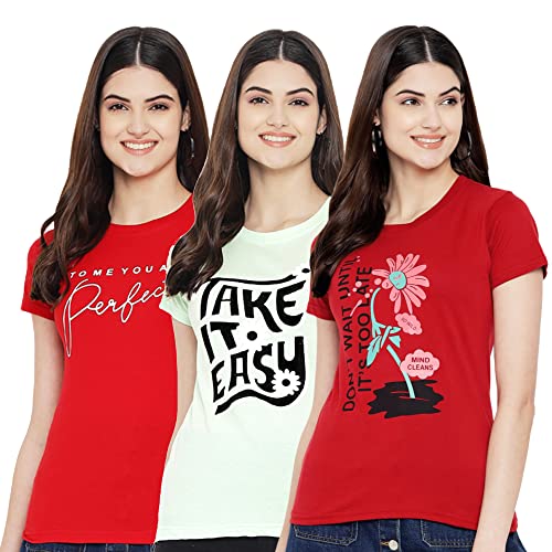 Image of Preneum Women's Cotton Regular Fit Graphic Stylish Printed Short Sleeves Casual T-Shirt |Trend & Styles