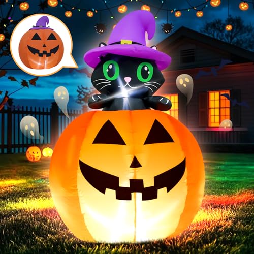 4FT Halloween Inflatable Blow up Lifting Cat Pumpkins Indoor Decoration - image 1