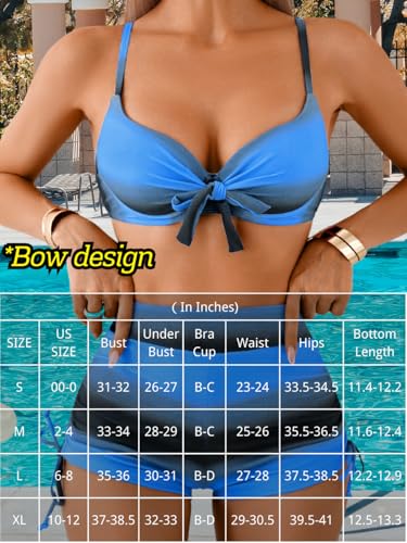 Women High Waisted Molded Cup Bikini Sets, Underwire Push Up Striped Swimsuits, Bathing Suit with Boy Shorts 2 Piece4