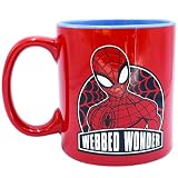 FUNKIDS 1729-44 Disney Marvel Taza para Café de Cerámica, Tarro Metalizado para Bebidas Calientes, Color Rojo, Doble Diseño de Spiderman...