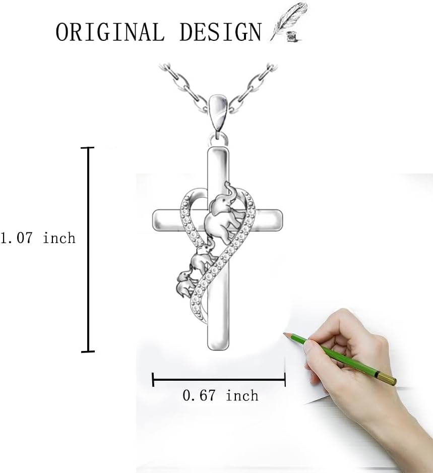 Fenthring Elephant Necklace for Women Cross Infinity Mama Elephant Elephant Gifts for Women Mom Sterling Silver Christmas Gifts Mothers Day Jewelry - Image 7