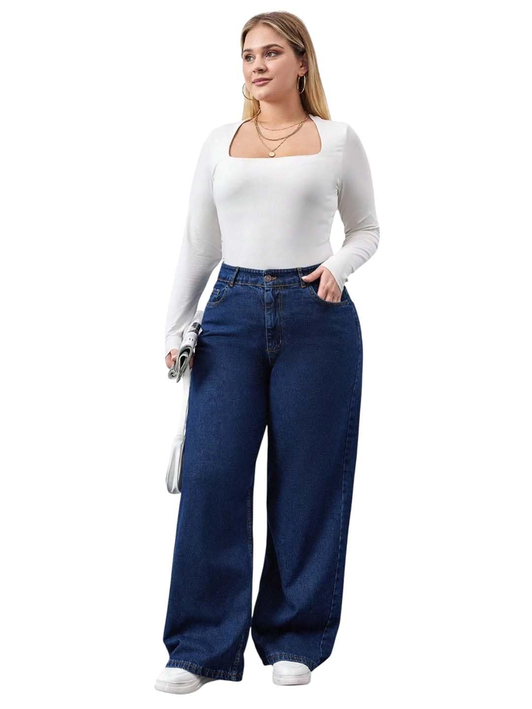 kotty Women's Blue Straight Fit High Waist Wide Leg Jeans for Stylish Trendy Look-picture-14