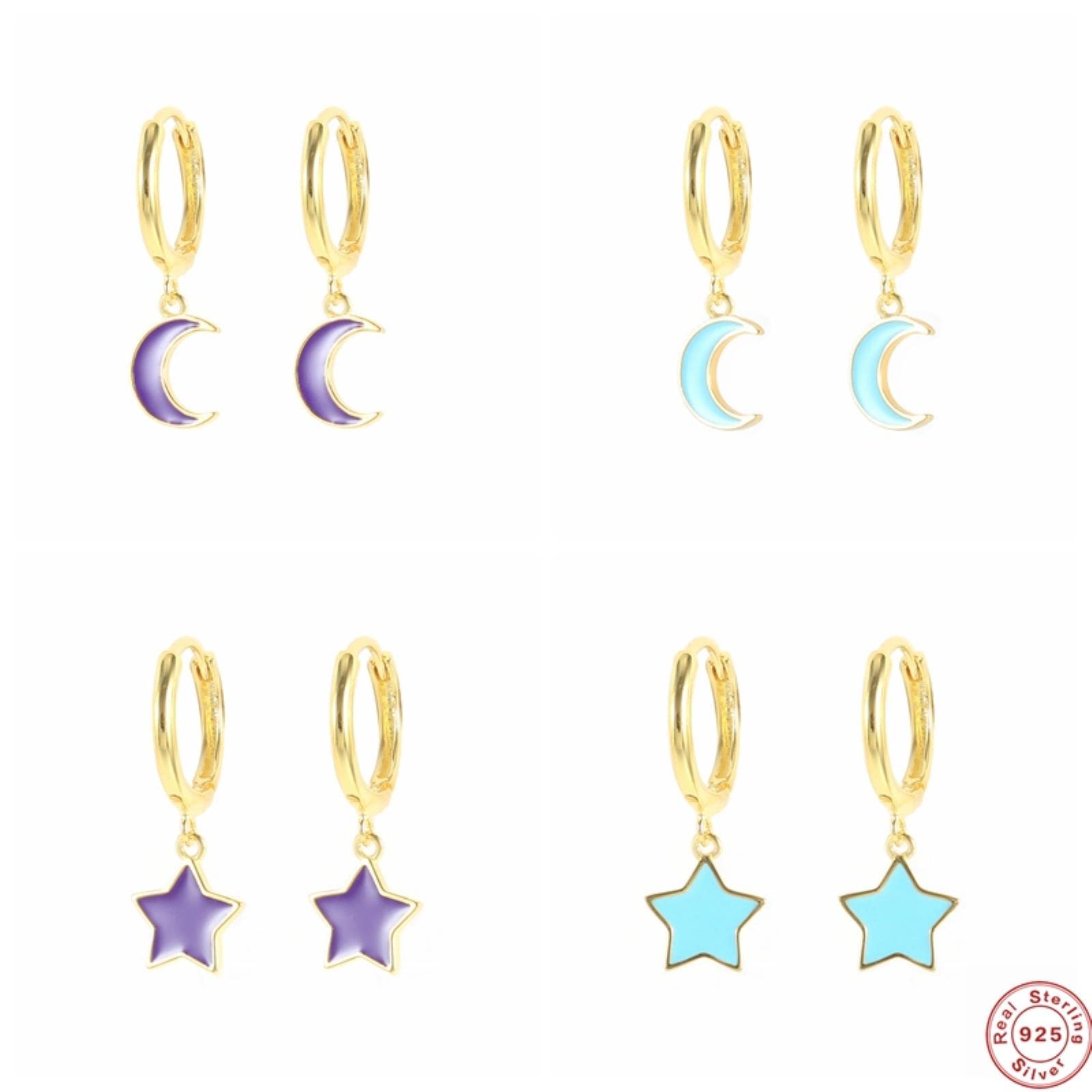 LOKILOKI Orecchini A Cerchio Piccoli Con Zircone – Luna E Stelle In Argento 925, Regalo Donna