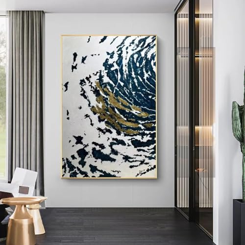 Grande décoration murale de luxe 60x100cm avec toile abstraite et cadre doré