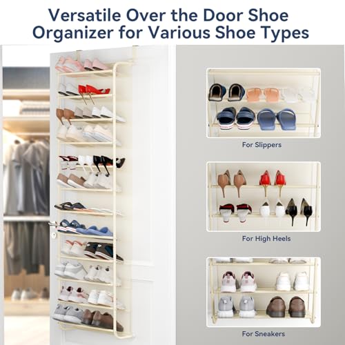 Image of Whitmor 36 Pair Over The Door Shoe Organizer, 12 Tier Hanging Shoe Organizer, Heavy Duty Metal & Mesh Shoe Holder, Hanging Shoe Rack for Closet Organizer & Storage, 74 inchH x 21.7 inchW x 7.5 inchD, Beige