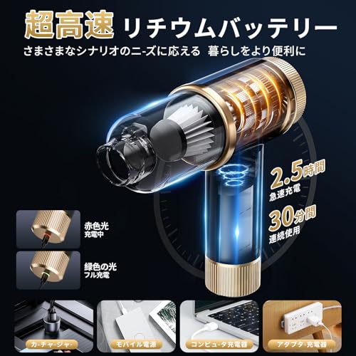 Dantee 【Amazon.co.jp限定】2025 ハンディクリーナー Dantee車用 掃除機 ハンディ掃除機 25000PA Type-C 充電式コードレス の商品画像 1