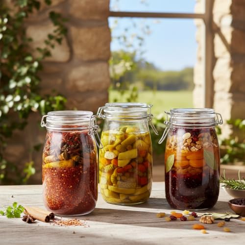 Image of ginoya brothers - Kitchen Glass Jar (4, 1500 Ml. Round Clip Jar)