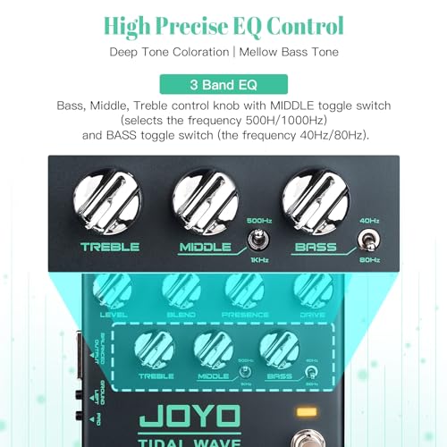 Image of JOYO Bass Preamp & DI Guitar Pedal, Blend Control with MID SHIFT /BASS SHIFT EQ, Drive & Presence, XLR DI Out & Cab Sim, Bypass (TIDAL WAVE R-30)