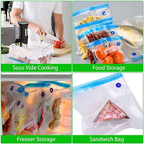 Glakyur Lot de 20 sacs sous vide électriques réutilisables pour cuisinière, 1 pompe à une main, 3 sacs scellés, 4 clips
