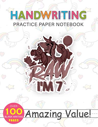 Notebook Handwriting Practice Paper for Kids Shark Riding Dinosaur Raw I m 7th Gift Birthday Kid: 114 Pages, Gym, PocketPlanner, Daily Journal, 8.5x11 inch,...