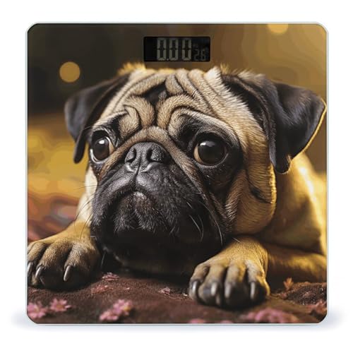 Báscula digital de baño Cry Pug de vidrio templado miniatura 1