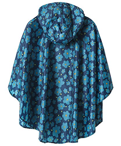 Saphirose Lightweight Kids Rain Poncho Jacket Waterproof Outwear Rain Coat Blue Flower X-Large #TOP1