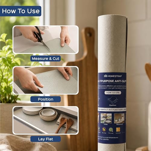 Image of Homestrap Washable Anti-Slip Shelf Liner (45cm X 5m)| Multipurpose Kitchen Drawer Mat for Fridge, Table, Cupboards, and Shelves | Waterproof and Easy to Clean in Ivory