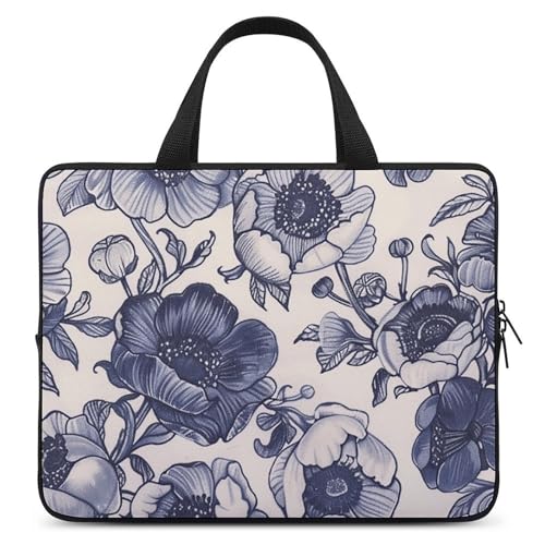 Sac à bandoulière pour ordinateur portable 12 pouces à fleurs bleues