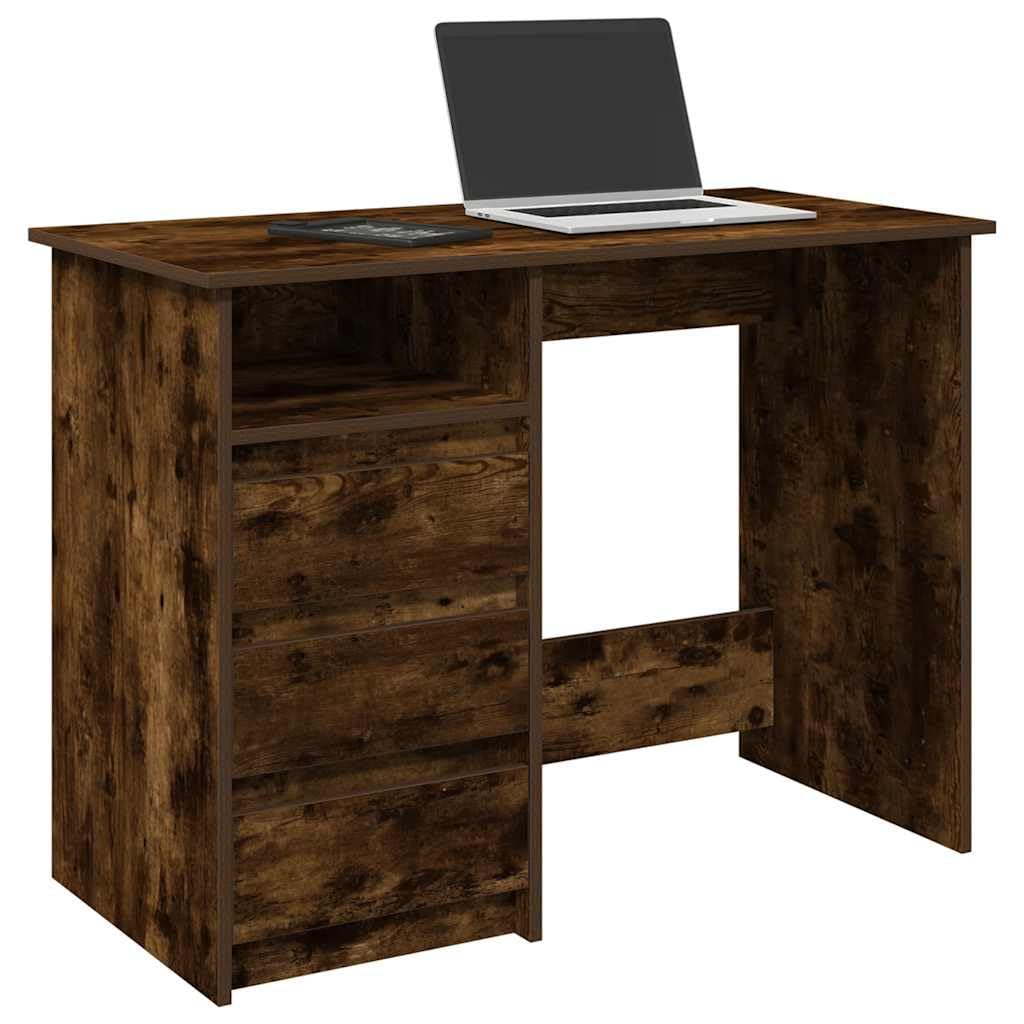 Escritorio de madera de roble ahumado, 102 x 50 x 75 cm, mesa de trabajo, mesa de ordenador, para oficina, estudio, salón, con amplia superficie de trabajo y espacio de almacenamiento