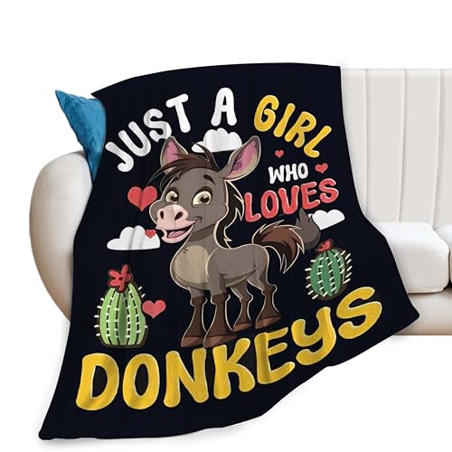 Just A Girl Who Love Donkeys Blanket Funny Donkey Decor Throw Blanket Gifts for Girls Boys Super Warm Soft Plush Lightweight Fleece Flannel Blanket Couch Bedding Blanket for Adults Kids Women 50"X40"