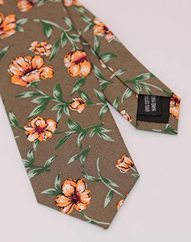 Image of Men's Skinny Tie Floral Cotton Necktie and Tie Bar Clip Sets, Great for Weddings,Groom,Groomsmen