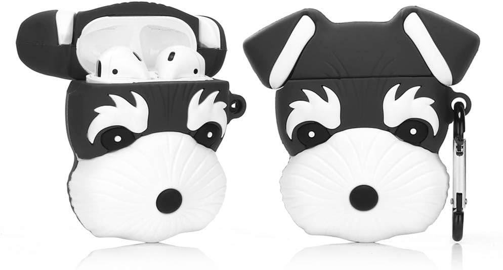 LEWOTE Airpods Silicone Case Cover Compatible for Apple Airpods 1&2[Cute Pet Design][Best Gift for Girls or Boys Man Woman](Schnauzer Black)