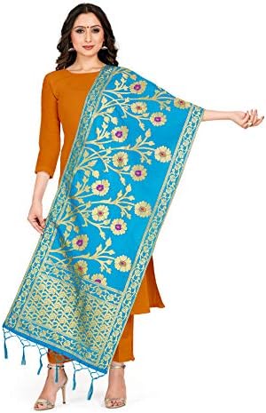 Elina fashionWomen's Zari Work Indian Pakistani Banarasi Art Silk Woven Only Dupatta for Dress Material & Salwar Suit