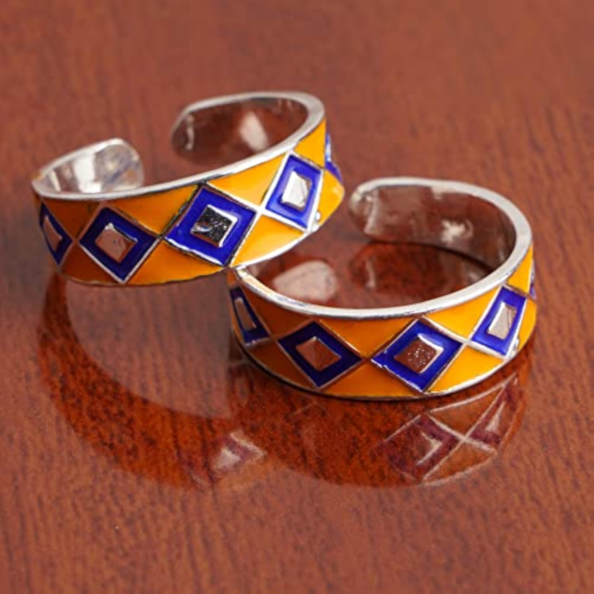 Exclusive 925 Pure Sterling Oxidized Silver Orange Meena Toe Ring