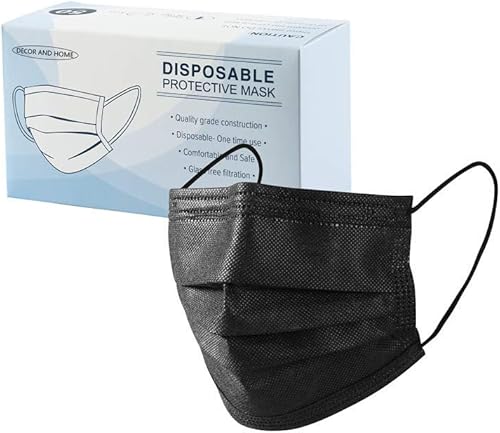 Mascarillas desechables, paquete de 50, negro, 3 capas, uso diario individual, máscara facial para mujeres y hombres, Negro -