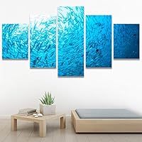 SIGNWIN 5 Panel Canvas Wall Art Group Jellyfish Marine Life Multicolor Photography Realism Tropical Ultra Whimsical for Home Decorations Ready to Hang - 60