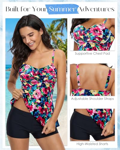 Image of Century Star 2026 Modest Tankini Swimsuits for Women | Tummy Control Two Piece Bathing Suit | Tops with High Waisted Shorts