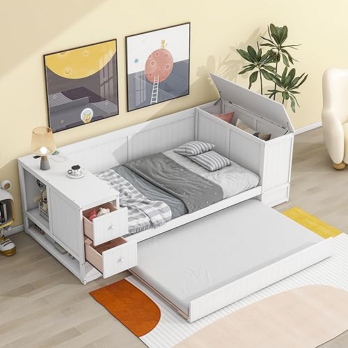 Virubi Twin Daybed with Trundle,Storage,and Charging...