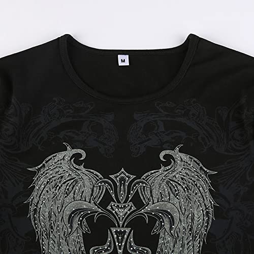 Woxlica Y2K Grunge Tops Baby Tee Girls Graphic Tshirt Summer Crop Tops Black L #TOP6