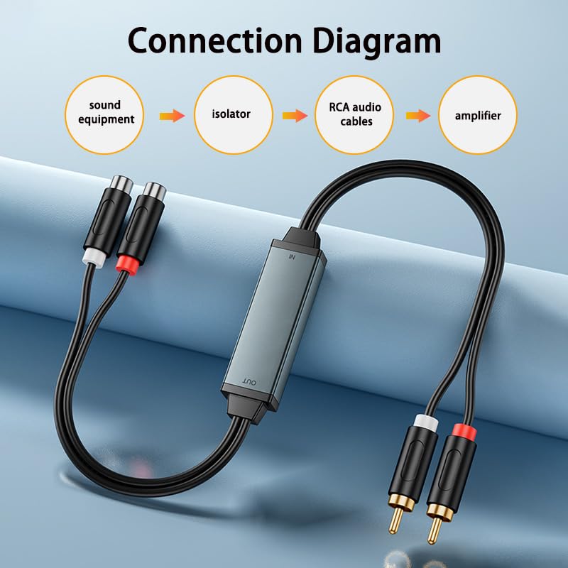 eppfun AV100C - Isolatore Acustico ad Anello di Messa a Terra per Sistema Audio Auto/Stereo Domestico, Isolamento del Circuito di Messa a Terra, Filtro Acustico con 2 Cavi Audio RCA, Nero (1 PC)