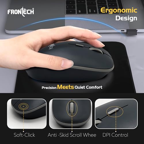 Image of Frontech 61-Key Ultra-Compact Wireless Rechargeable Keyboard & Mouse Combo - 2.4 GHz Nano Receiver, 1600 DPI Precision, Plug-and-Play (KB-0032)