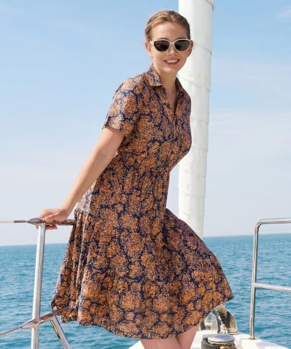 Image of CARCOS Plus Size Dresses for Curvy Women Collared Vneck Short Sleeve Dresses Midi Summer Ruffle Dress with Pocket XL-5XL