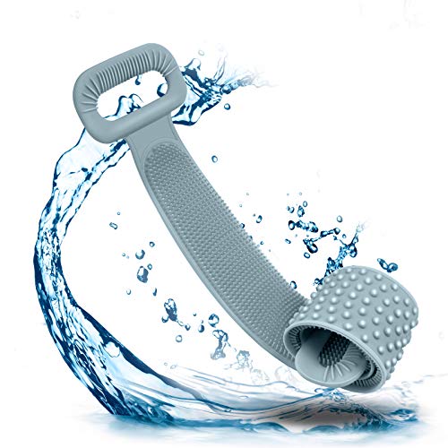 Back Scrubber for Shower Bath Body Brush 30-inch,Silicone Extra Longer Handle Exfoliating Body Back Brush Rubber Scrubber Towel for Women Men Body Showering(Gray)