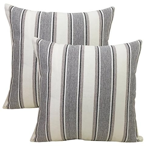 BLUETTEK Cool Stripe Pillow Cases Cotton Linen Square Decorative Throw Cushion Cover 18 Inches by 18 Inches (Gray-2Pc) Cover