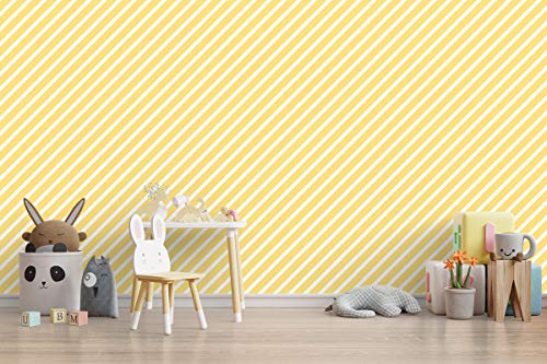 Image of DWELLSINDIA Pastel Yellow Diagonal Striped Self Adhesive Wallpaper Waterproof, Scratch Resistant, Laminated 41x244 cm