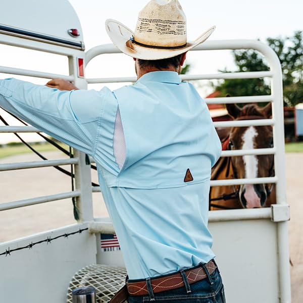 Men's Long Sleeve Hay Baler Button Down Shirt, Breathable Performance Work Shirt for Farmers and Ranchers with UPF303