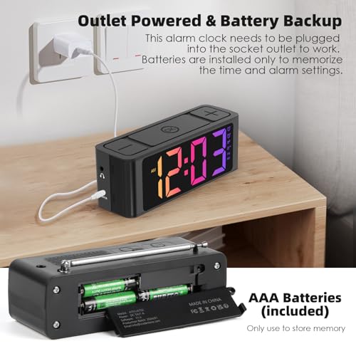 I·Code A702 Radio Alarm Clock, Am/Fm Radio With Auto-On Timer, Dual Alarm, Snooze, Loud Alarm,Large Rgb Display With Big Button,Outlet Powered thumb #3