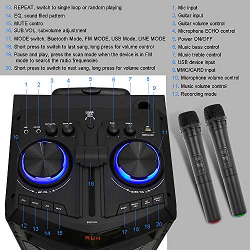 Portable Karaoke Machine for Adults and Kids, Ankuka Bluetooth PA Speaker Sound System with USB Disco Lights, 2 Wireless Microphones and Microphone Stand for Party Karaoke, Gifts for Boys and Girls - Thumbnail 7