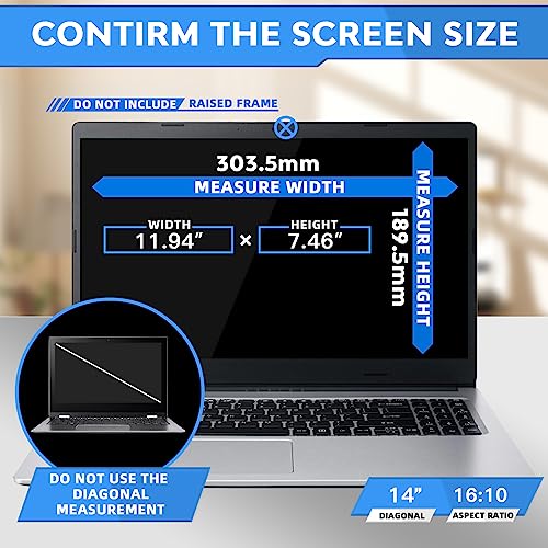Image of ZOEGAA Laptop Privacy Screen 14 Inch 16:10 Aspect Ratio, Anti Blue Light Anti-Glare Privacy Screen and Removable Privacy Screen for Hp /Dell /Acer /Lenovo /ThinkPad /Asus