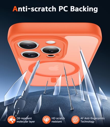 Image of FNTCASE for iPhone 14 Pro-Max Case: Matte Magnetic Phone Cases with Screen Protector Compatible with Magsafe Slim Anti Yellowing Rugged Shockproof Protective Translucent Cell Cover (C-Orange)