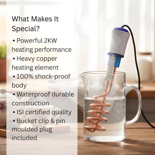Image of Electric Arc Plus Immersion Heater Rod 2000W | For Bucket Water Heating Only | ISI Certified | Shock Proof | Copper Element | Safe & Fast Heating