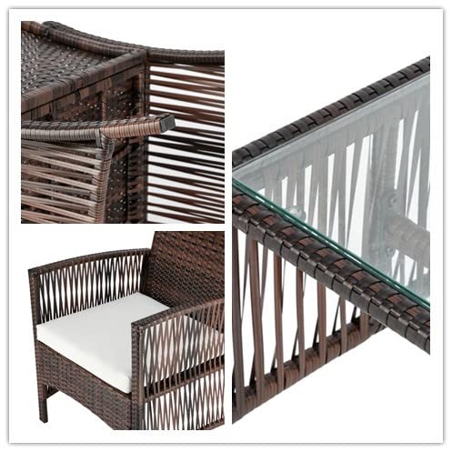 4 Piece Outdoor Indoor Modular Sofa Set, Rattan With Waterproof Seat Cushion Outdoor Seat, Glass Top Coffee Table, Outdoor Segmented Wicker Patio Furniture Talk Sofa Set For Patio Garden Porch #TOP4