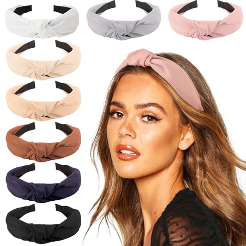 Image of DRESHOW 8 Pack Knotted Headbands for Women Wide Turban Headband Yoga Exercise Ribbing Hair Hoop Hair Bands Accessories
