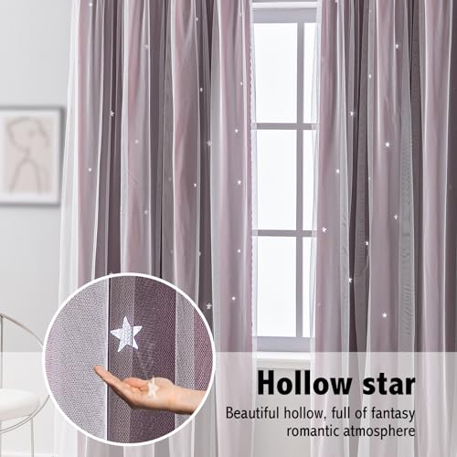 Image of indistar Star Cutout Kids Window Blackout Curtains for Girl Bedroom Window Room Darkening Curtains & Drapes Baby Nursery Curtains (2 Panel,52Wx63L inch,Wine Red)