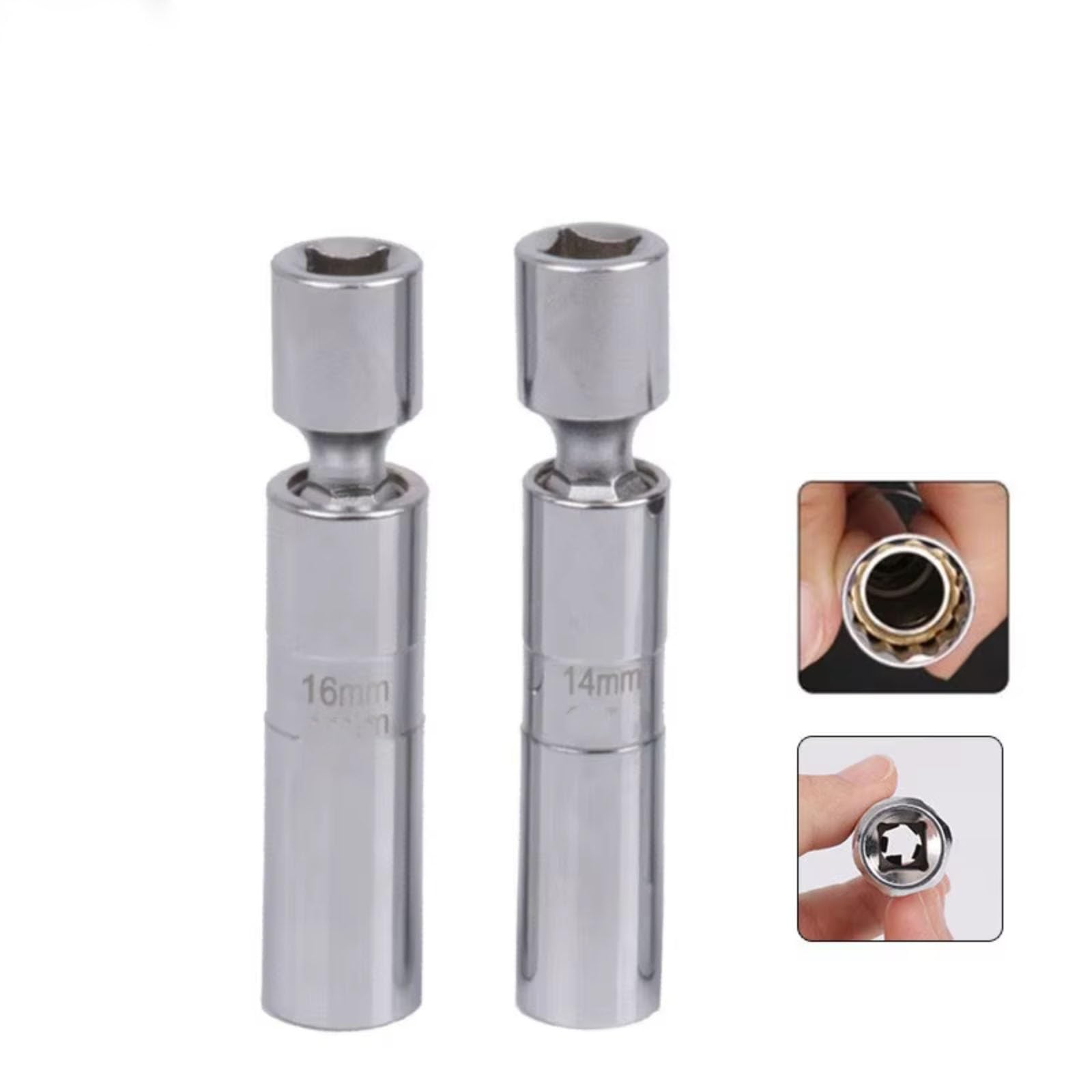 Zündkerzen-Steckschlüsselsatz mit verlängertem Gelenk, Magnetschlüssel, 3/8"-Antrieb, 12-Kant, 14 mm, 16 mm, 2-teilig