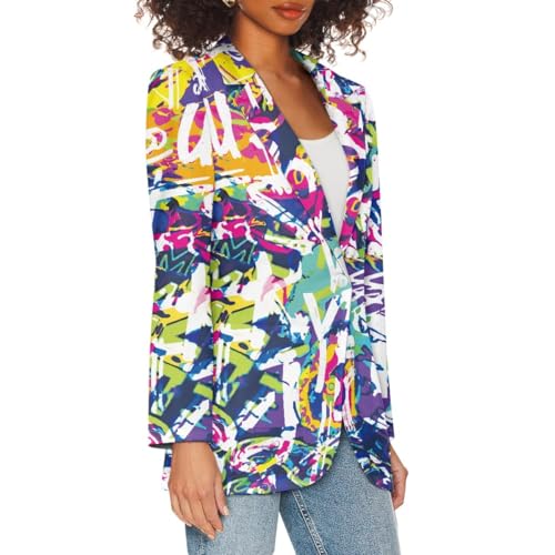 GLUDEAR Women's Casual Long Sleeve Novelty Graffiti Print Work Blazer Graphic Jackets