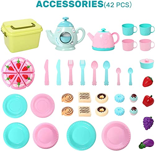 CUTE STONE Spielzeug-Tee-Set für kleine Mädchen, Kinder-Teeparty-Set enthält Wasserkocher mit Licht und Musik, Teekanne… – Bild 8